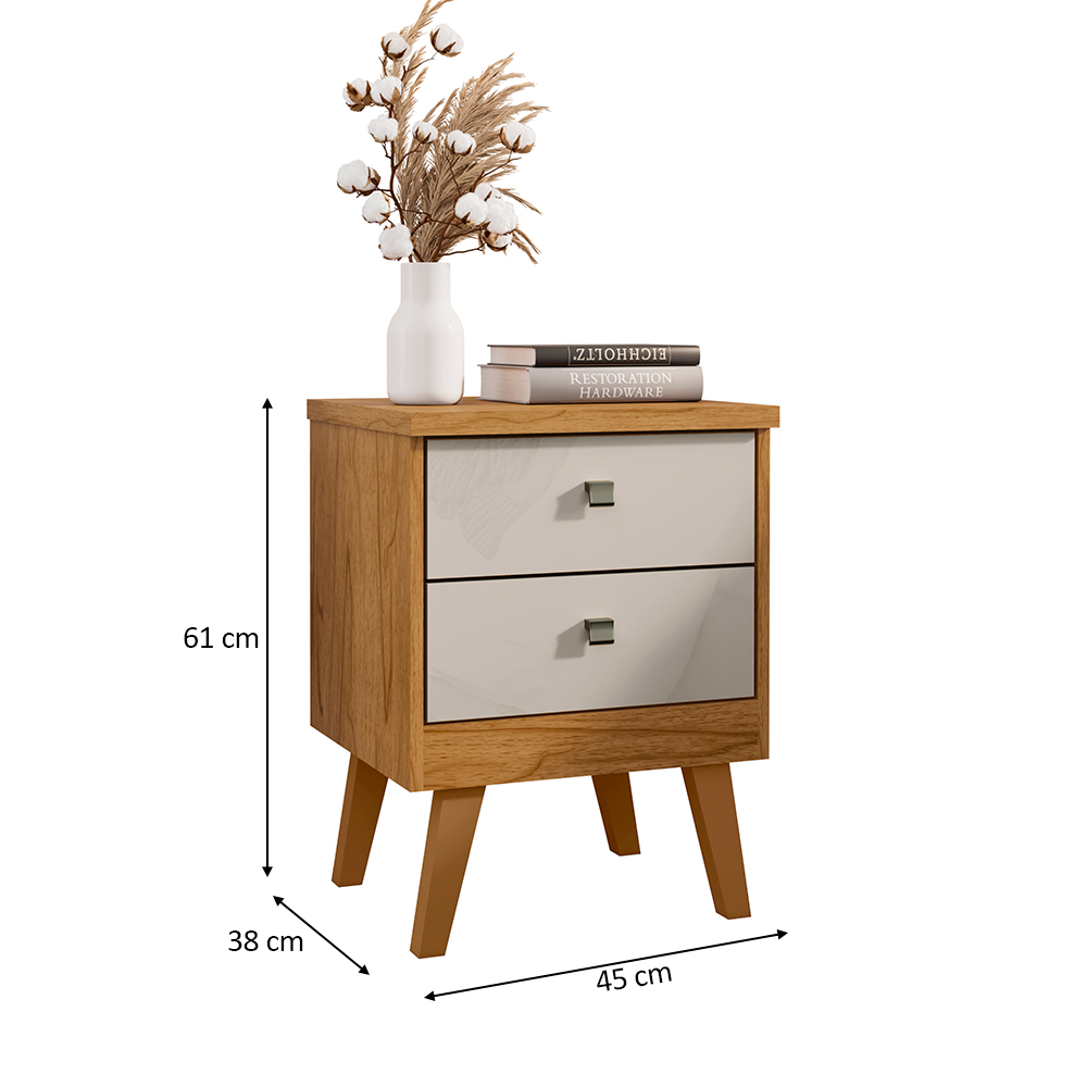 Mesa de Cabeceira 2 Gavetas Thor Cedro Areia - Saga Decor