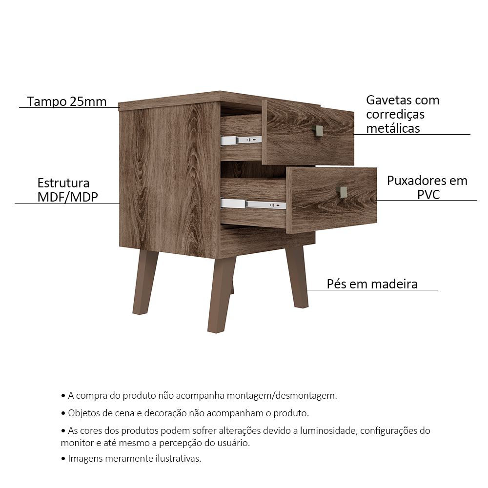 Mesa de Cabeceira 2 Gavetas Thor Ypê - Saga Decor