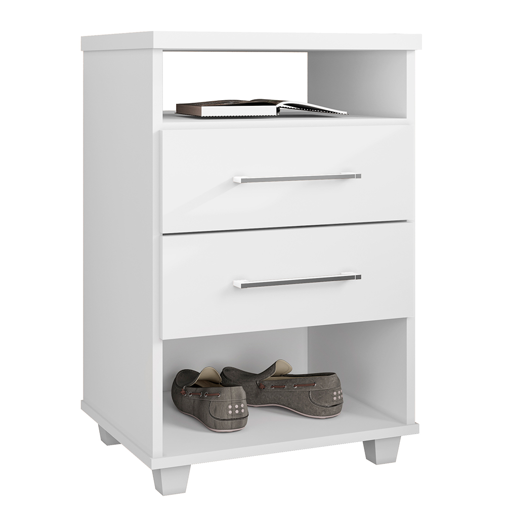 Mesa de Cabeceira para Quarto 2 Gavetas Valente Branco - Saga Decor