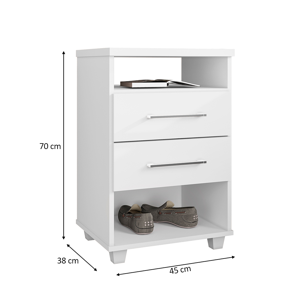 Mesa de Cabeceira para Quarto 2 Gavetas Valente Branco - Saga Decor