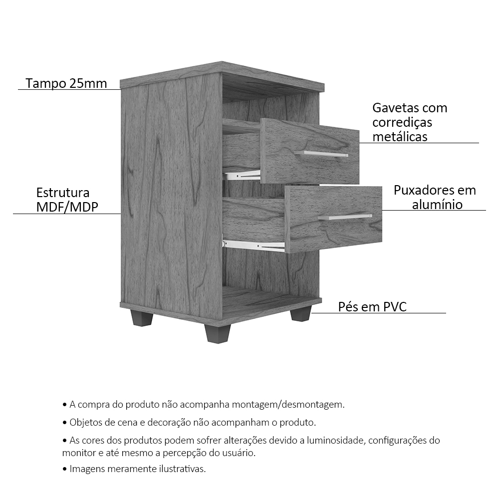 Mesa de Cabeceira para Quarto 2 Gavetas Valente Cedro - Saga Decor