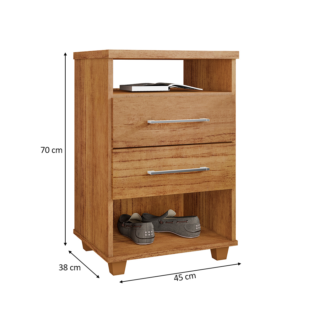 Mesa de Cabeceira para Quarto 2 Gavetas Valente Cedro - Saga Decor