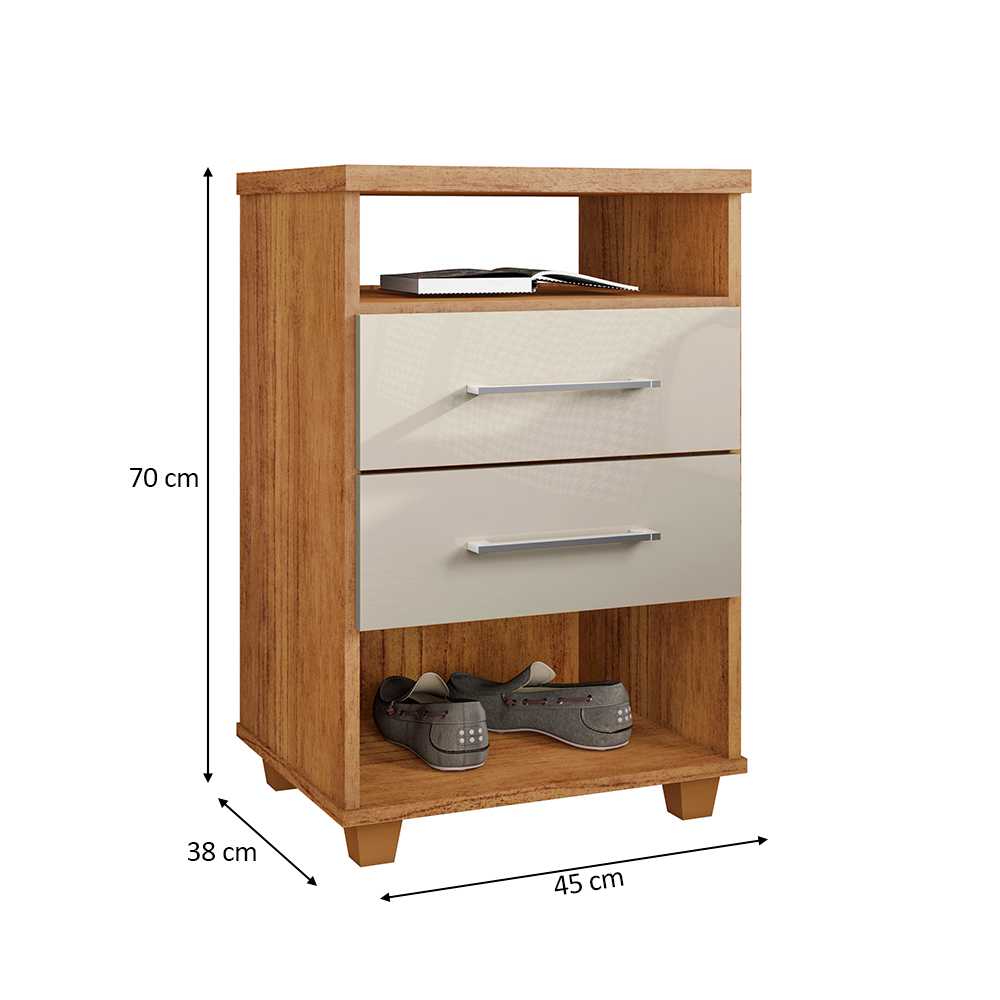 Mesa de Cabeceira para Quarto 2 Gavetas Valente Cedro Areia - Saga Decor