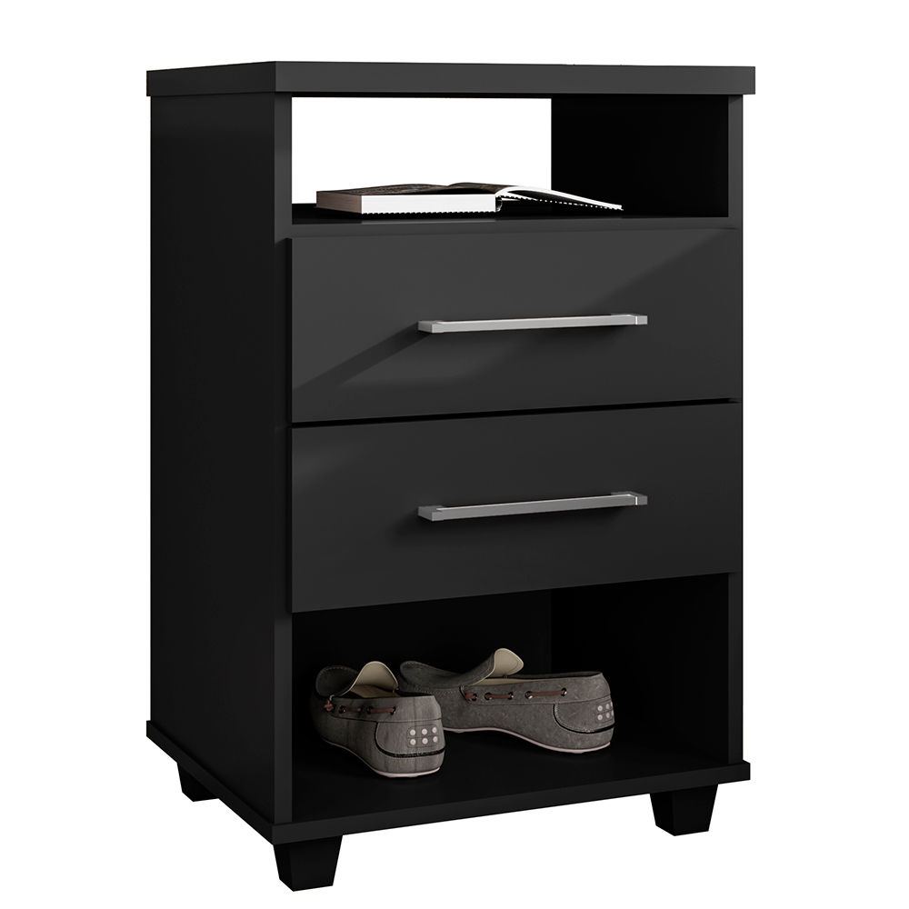Mesa de Cabeceira para Quarto 2 Gavetas Valente Preto - Saga Decor
