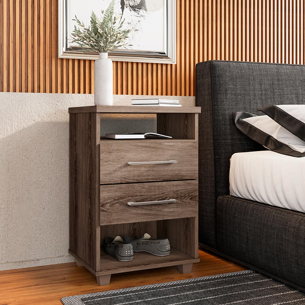 Mesa de Cabeceira para Quarto 2 Gavetas Valente Ypê - Saga Decor