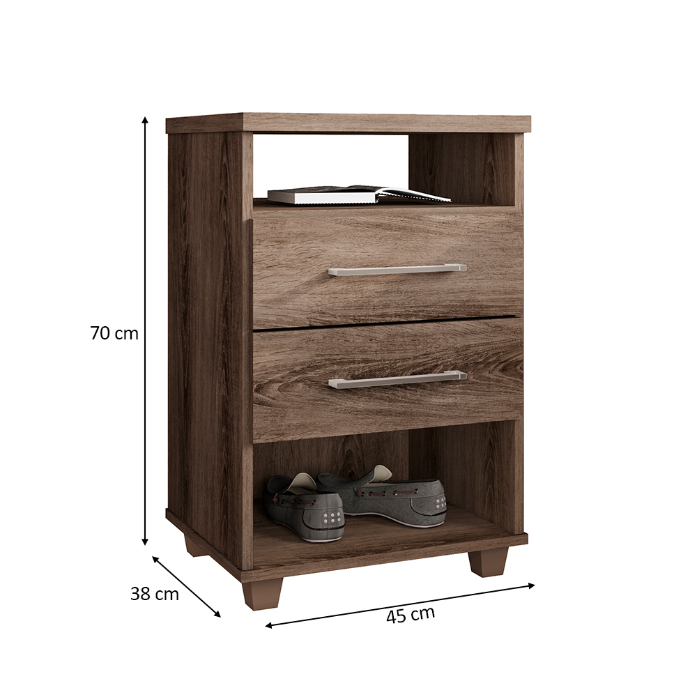 Mesa de Cabeceira para Quarto 2 Gavetas Valente Ypê - Saga Decor
