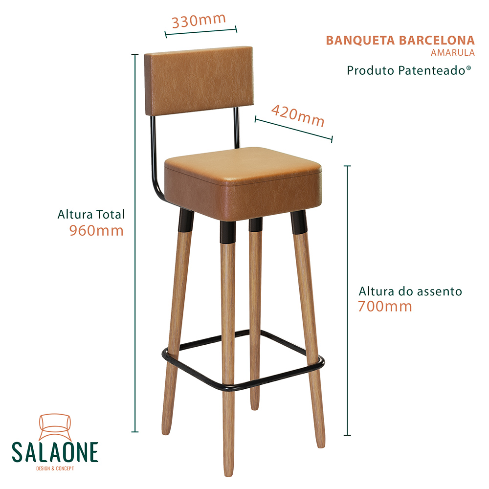 Banco Banqueta Pés Palito Barcelona Courissimo Amarula 1 unidade - Salaone