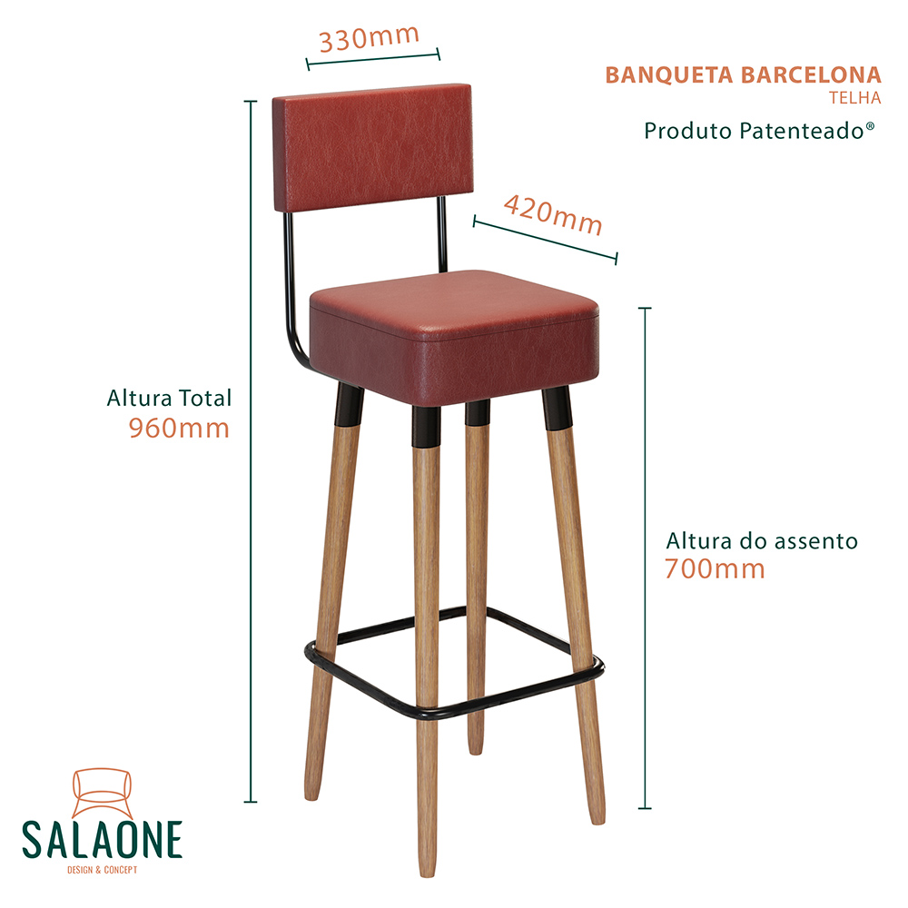 Banco Banqueta Pés Palito Barcelona Courissimo Telha 1 unidade - Salaone