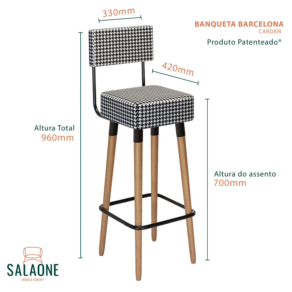Banco Banqueta Pés Palito Barcelona Suede Cardan 1 unidade - Salaone