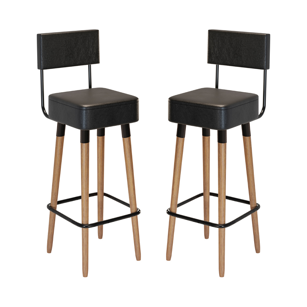 Kit 02 Bancos Banquetas Pés Palito Barcelona Courissimo Preto - Salaone