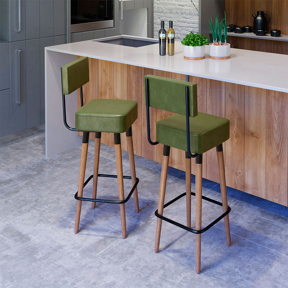 Kit 02 Bancos Banquetas Pés Palito Barcelona Courissimo Verde - Salaone