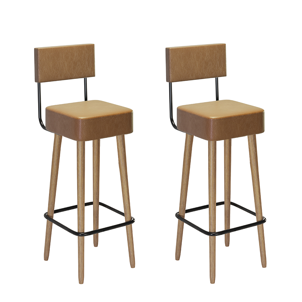 Kit 02 Banquetas Alta 70 Cm Barcelona Courissimo Amarula Pés de Madeira - SalaOne