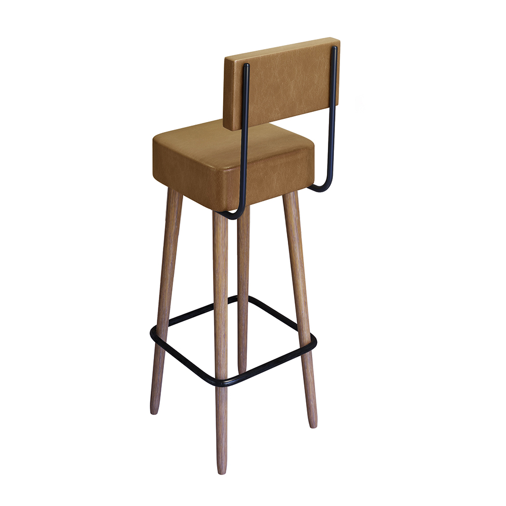 Kit 02 Banquetas Alta 70 Cm Barcelona Courissimo Amarula Pés de Madeira - SalaOne