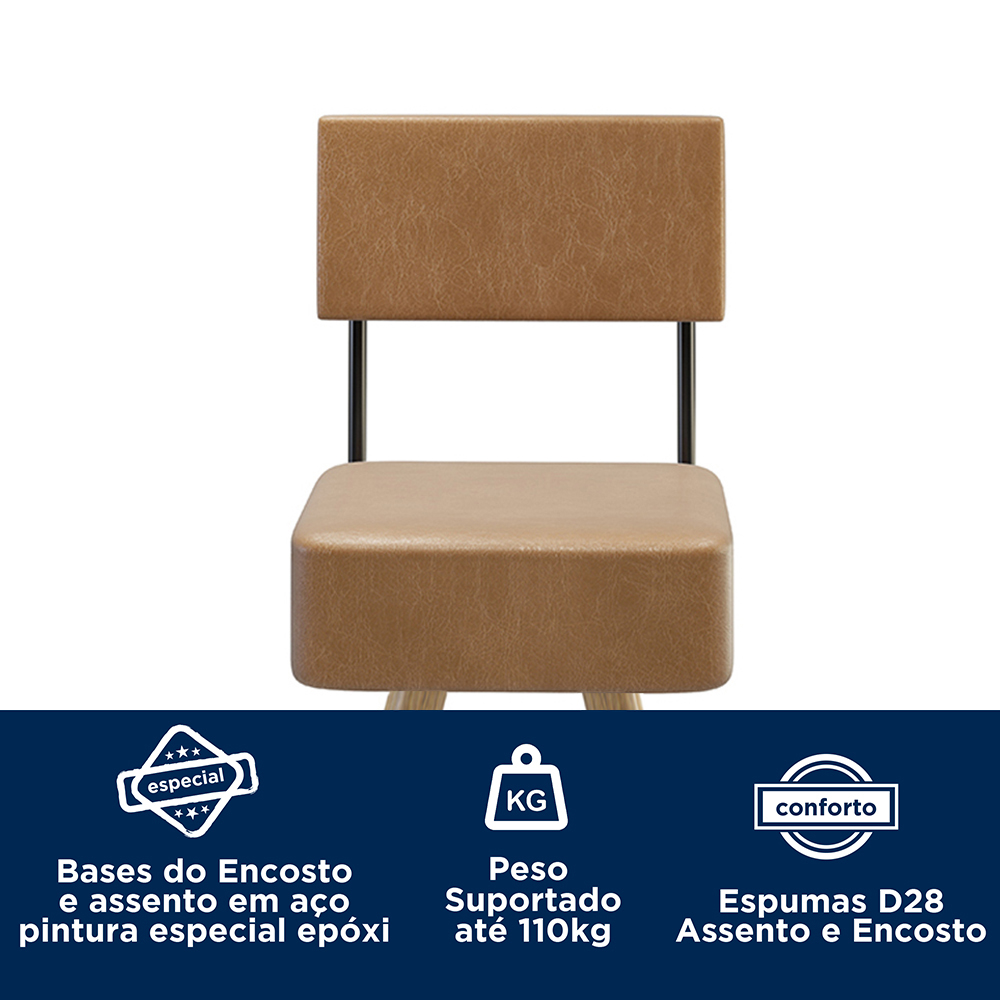 Kit 02 Banquetas Alta 70 Cm Barcelona Courissimo Amarula Pés de Madeira - SalaOne