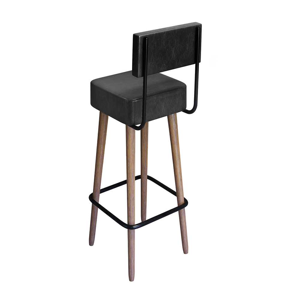 Kit 02 Banquetas Alta 70 Cm Barcelona Preto Pés de Madeira - SalaOne