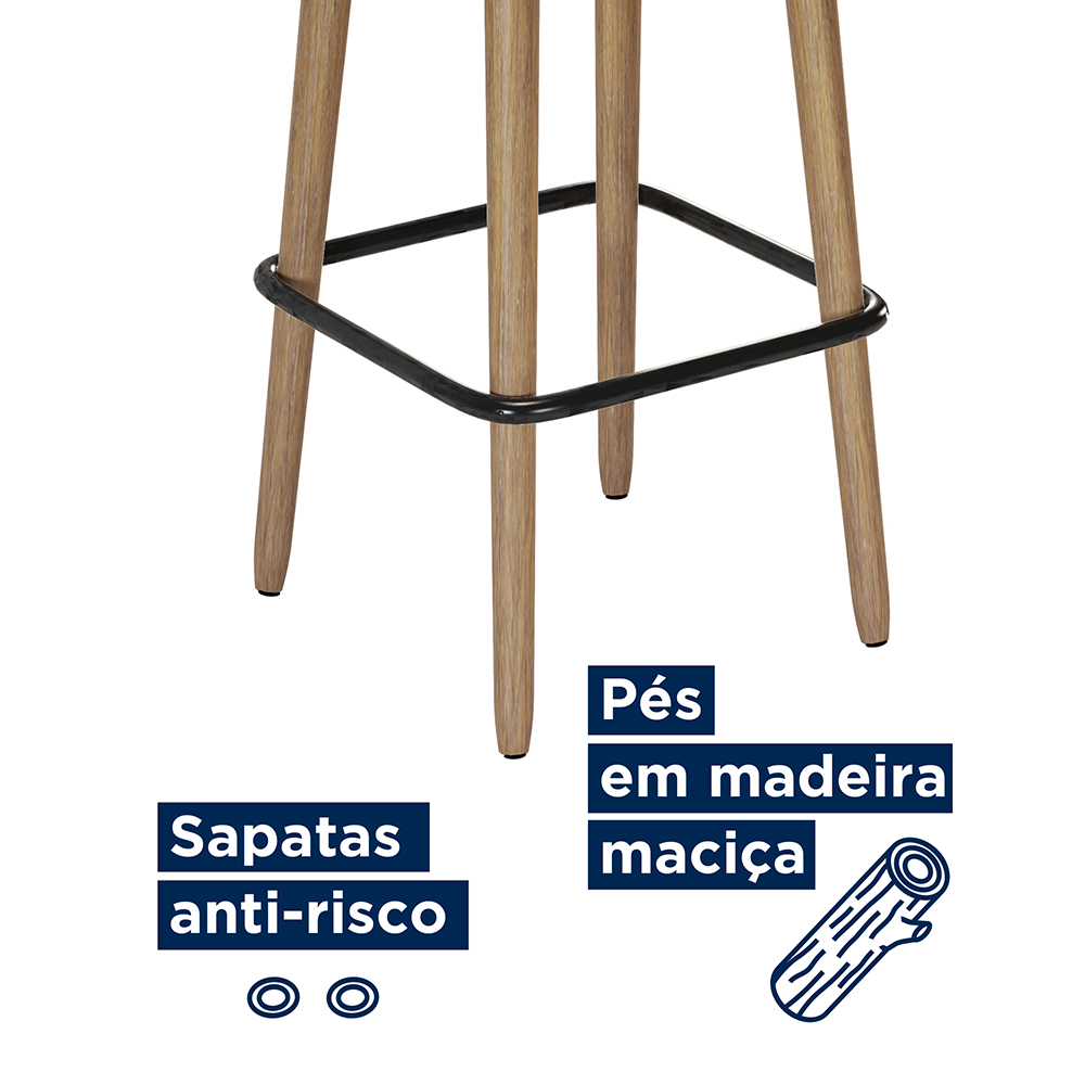 Kit 02 Banquetas Alta 70 Cm Barcelona Preto Pés de Madeira - SalaOne
