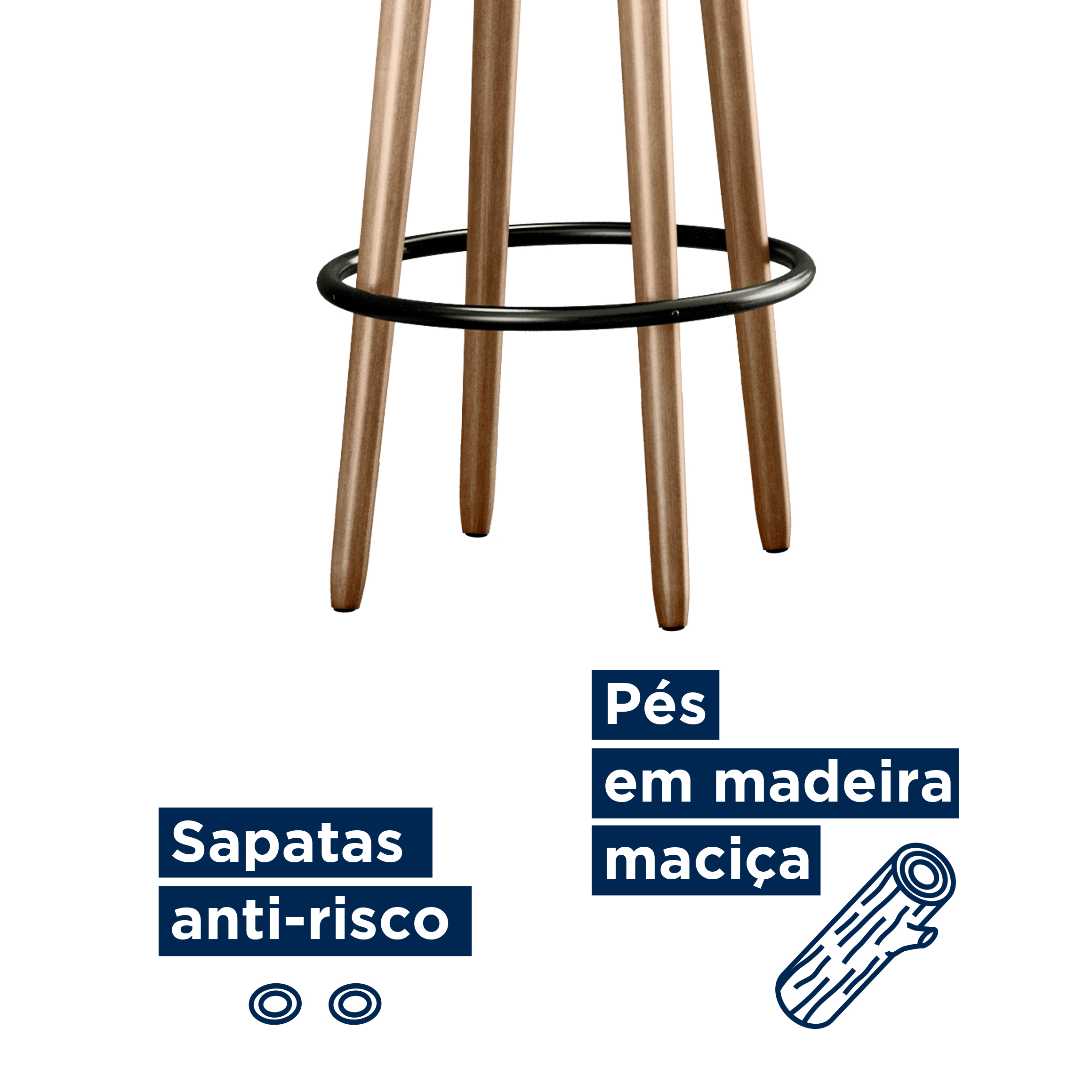 Kit 02 Banquetas Alta 70 Cm Berlim Pés de Madeira - SalaOne