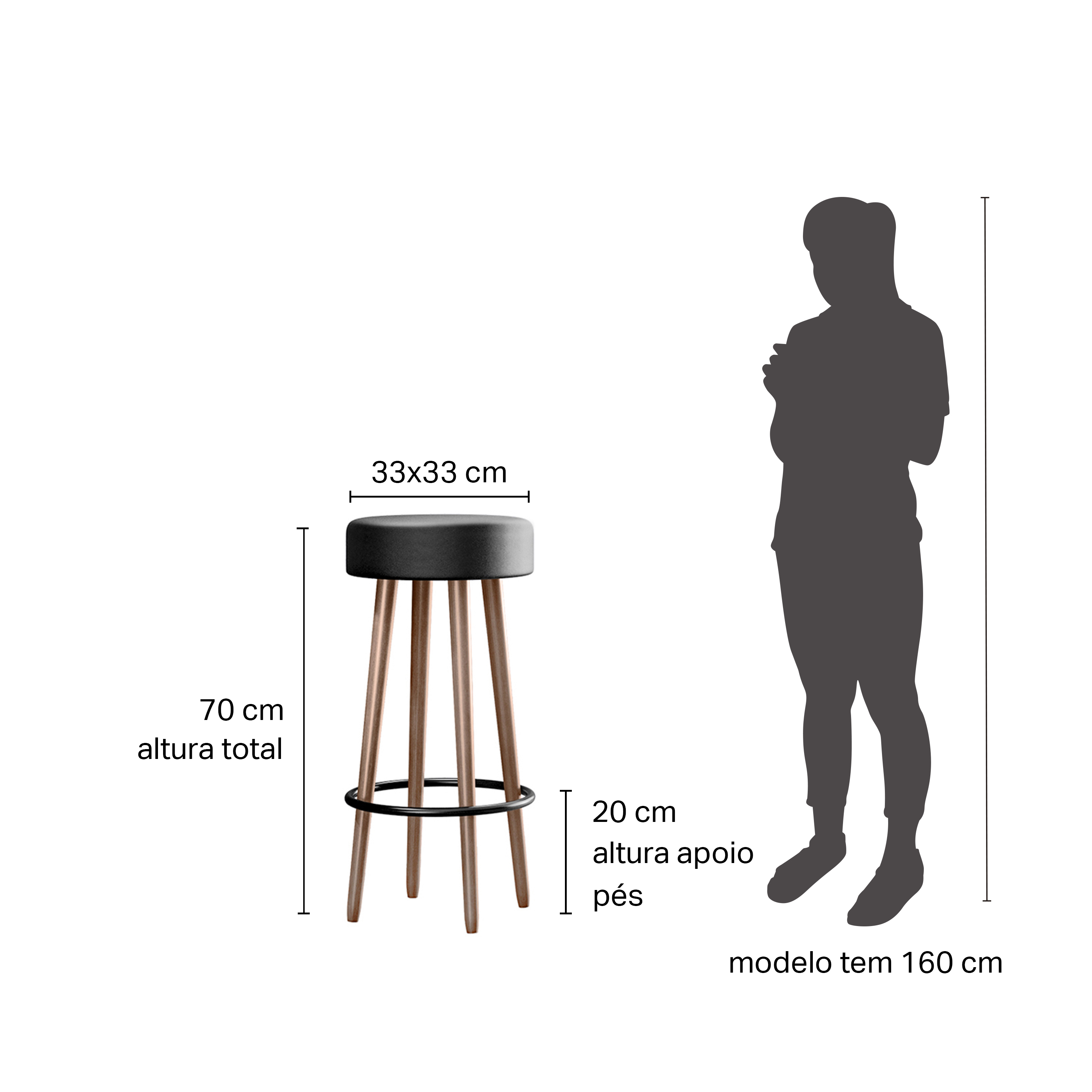 Kit 02 Banquetas Alta 70 Cm Berlim Pés de Madeira - SalaOne