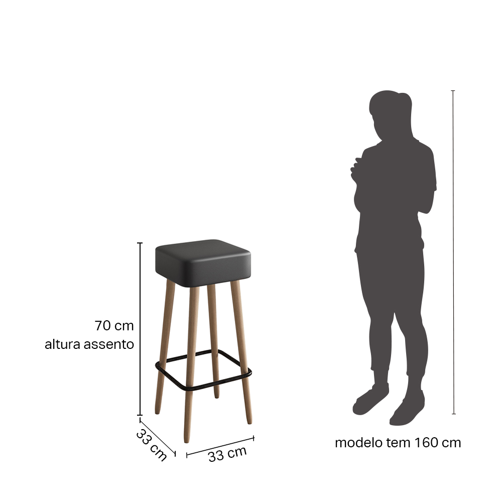 Kit 02 Banquetas Alta 70 Cm Dubai Pés de Madeira - SalaOne