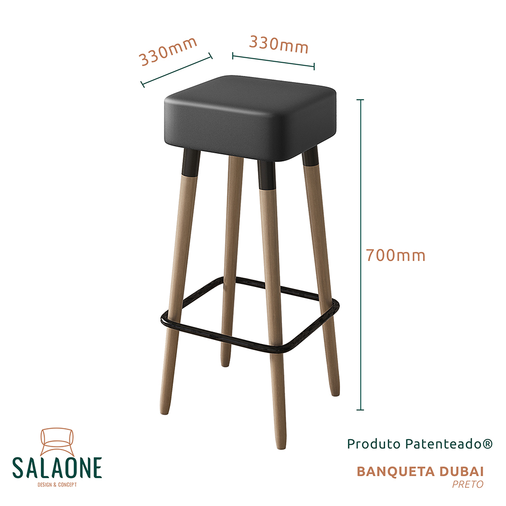 Kit 02 Banquetas Alta 70 Cm Dubai Pés de Madeira - SalaOne