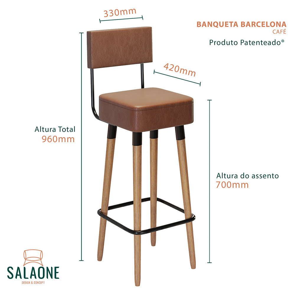 Kit 03 Bancos Banquetas Pés Palito Barcelona Courissimo Café - Salaone