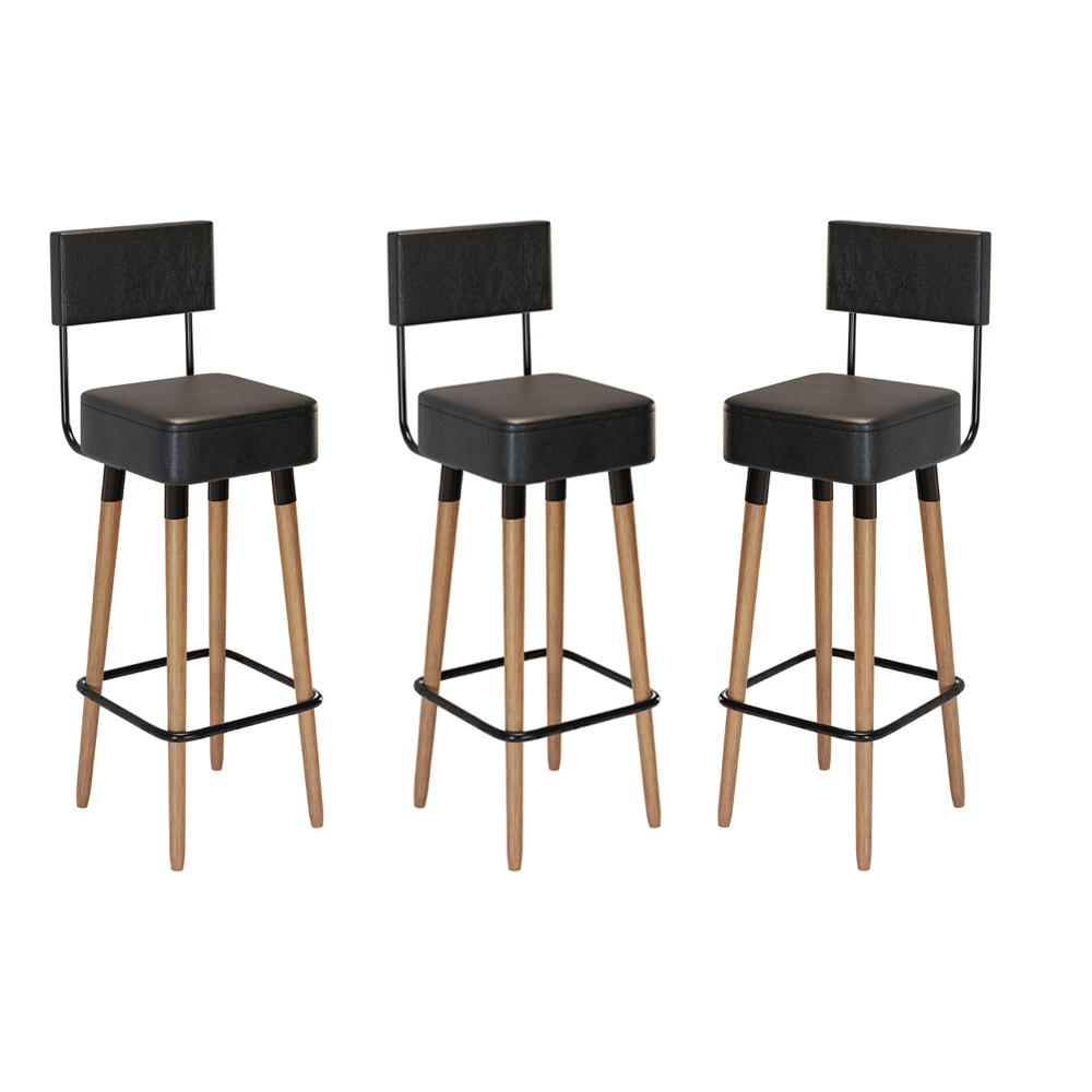 Kit 03 Bancos Banquetas Pés Palito Barcelona Courissimo Preto - Salaone