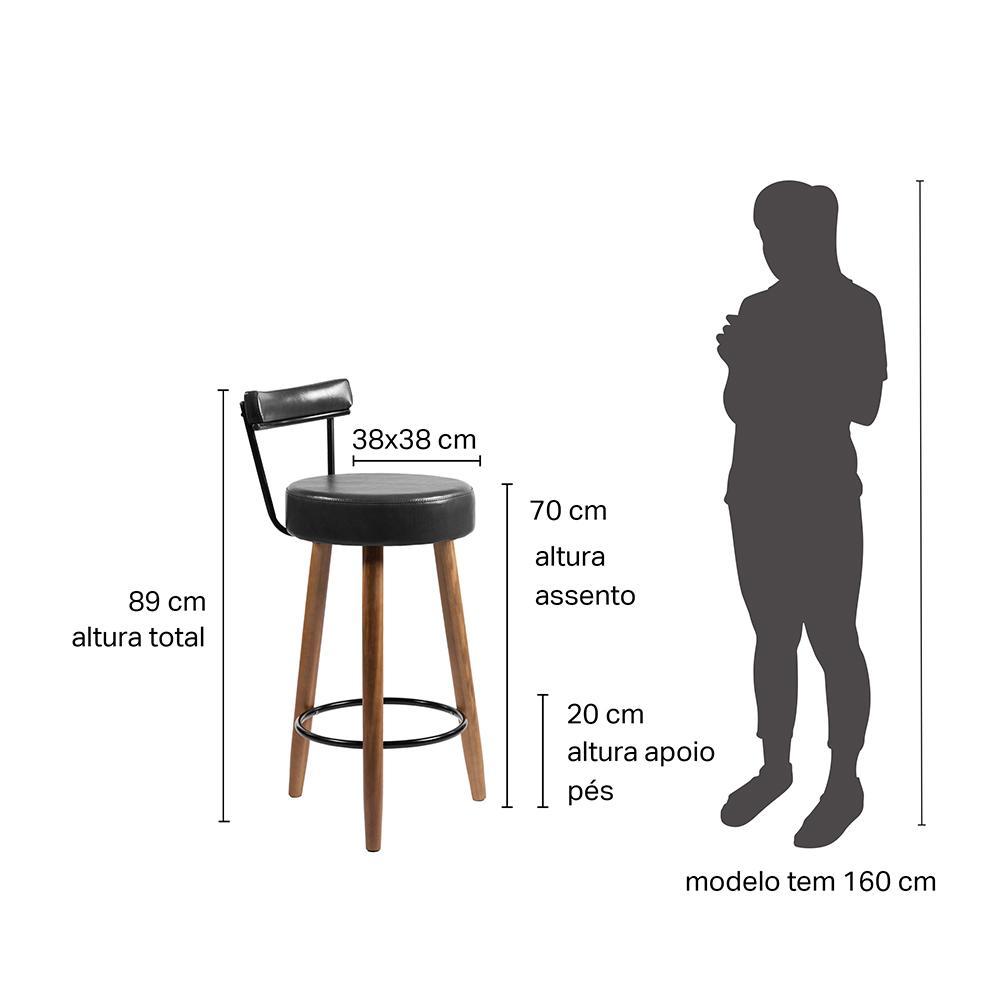 Kit 2 Banquetas Nápoles 89cm Couríssimo Preto - Salaone