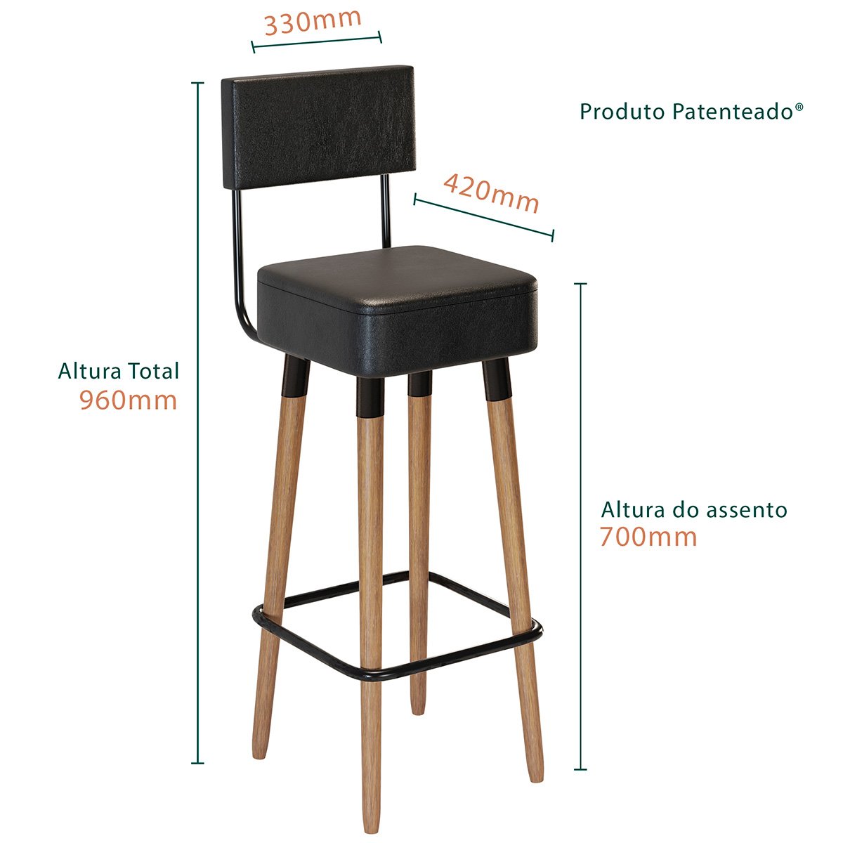 Kit 2 Banquetas para Bancada Estofada Bariloche Preto