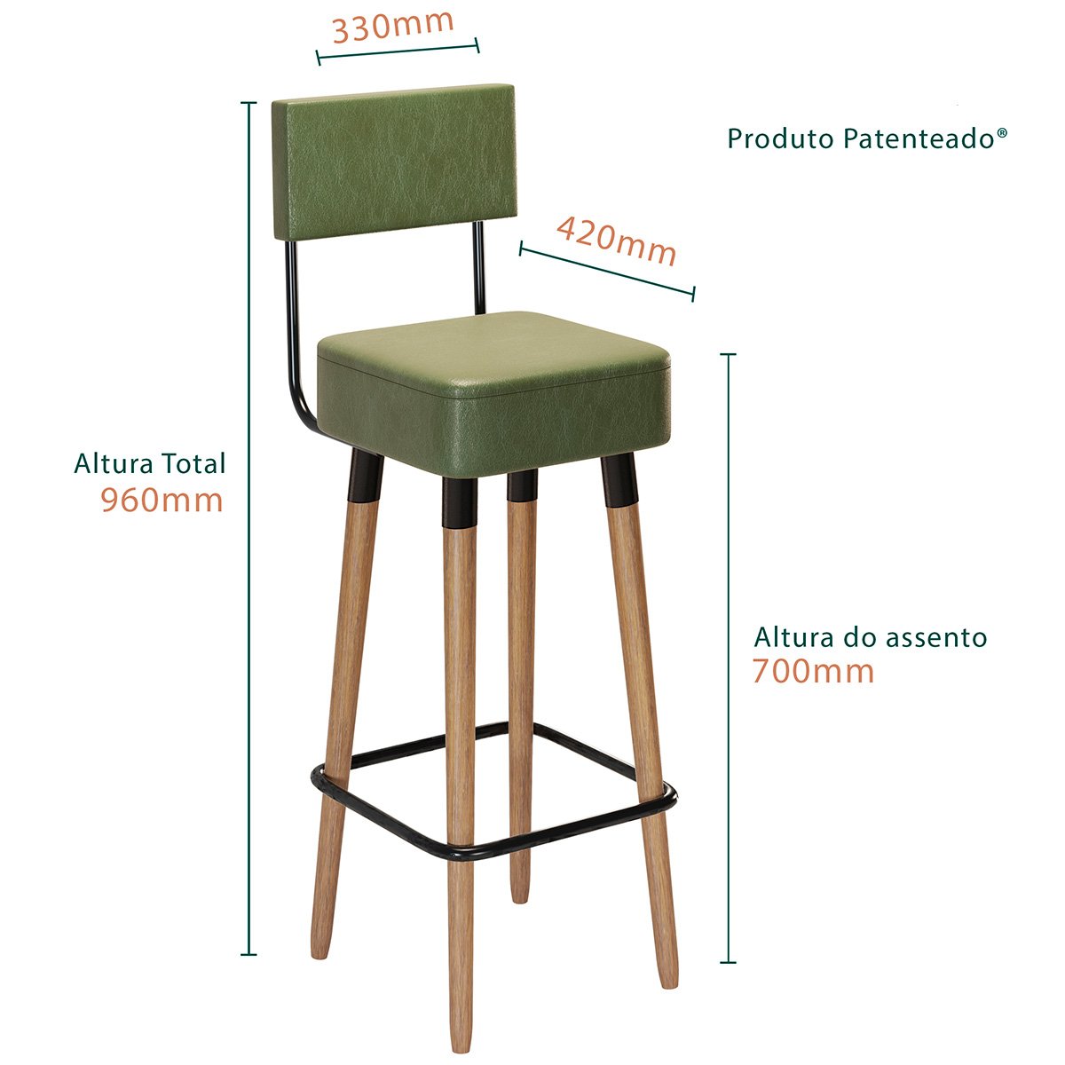 Kit 2 Banquetas para Bancada Estofada Bariloche Verde