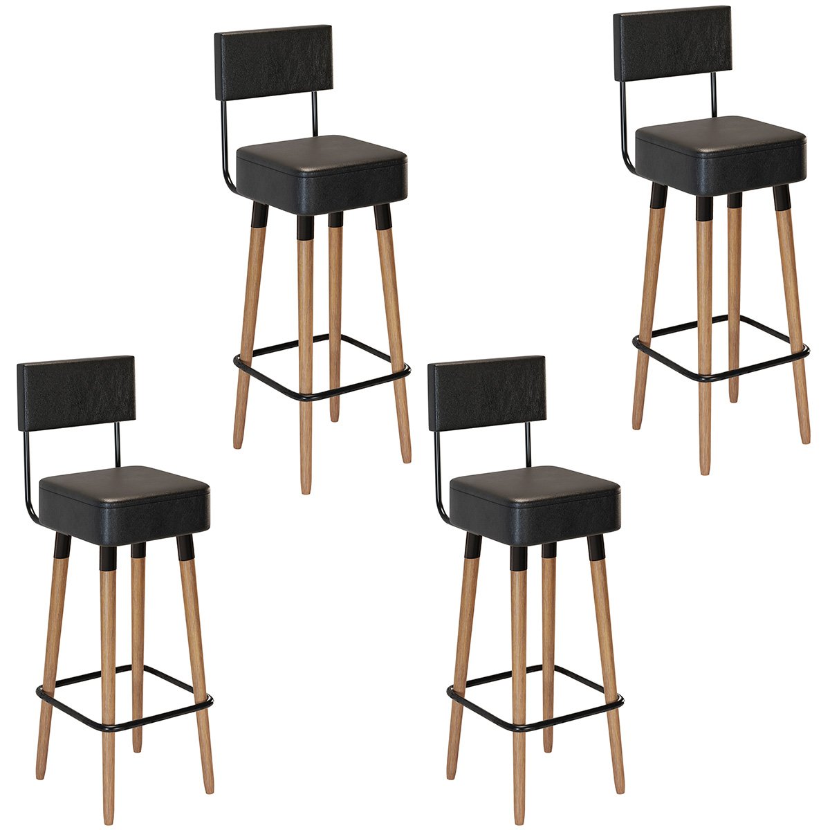 Kit 4 Banquetas para Bancada Estofada Bariloche Preto