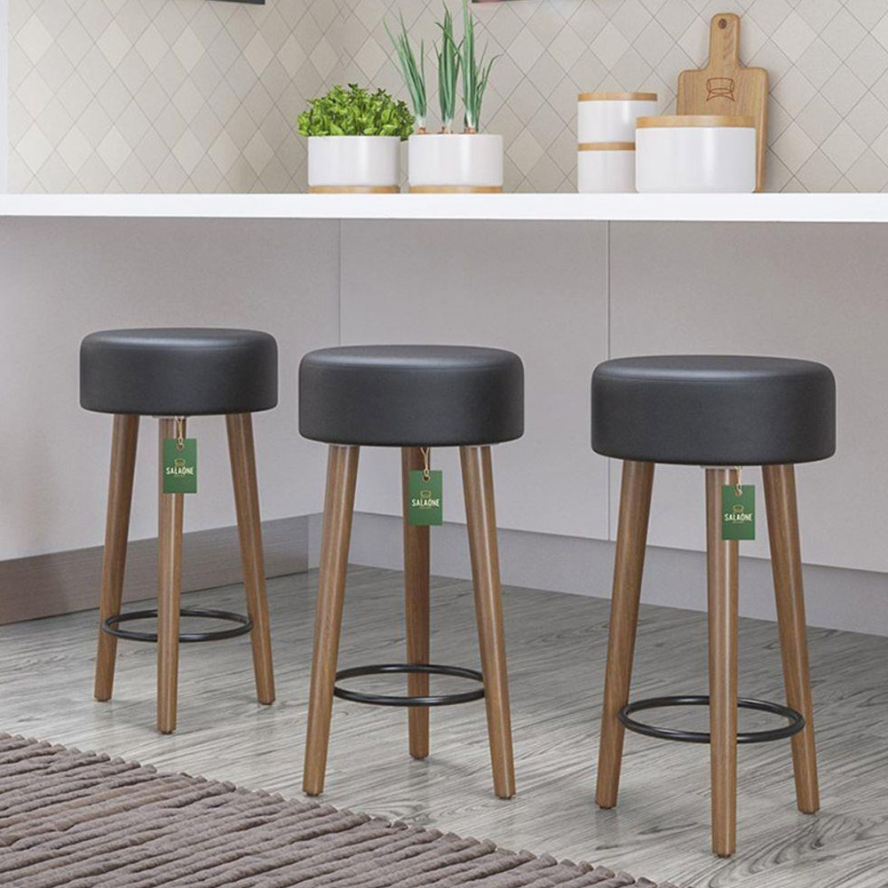 Kit Com 03 Banco Banqueta Pés Palito Paris Napa Preto - Salaone