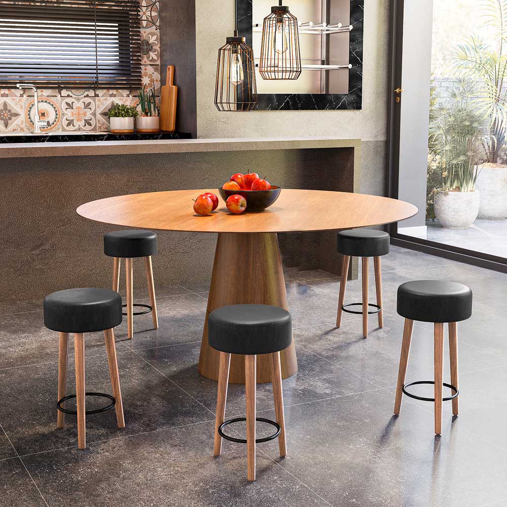Kit Com 05 Banco Banqueta Pés Palito Paris Napa Preto - Salaone