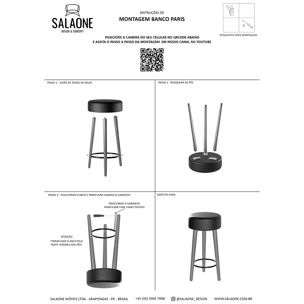 Kit Com 05 Banco Banqueta Pés Palito Paris Napa Preto - Salaone
