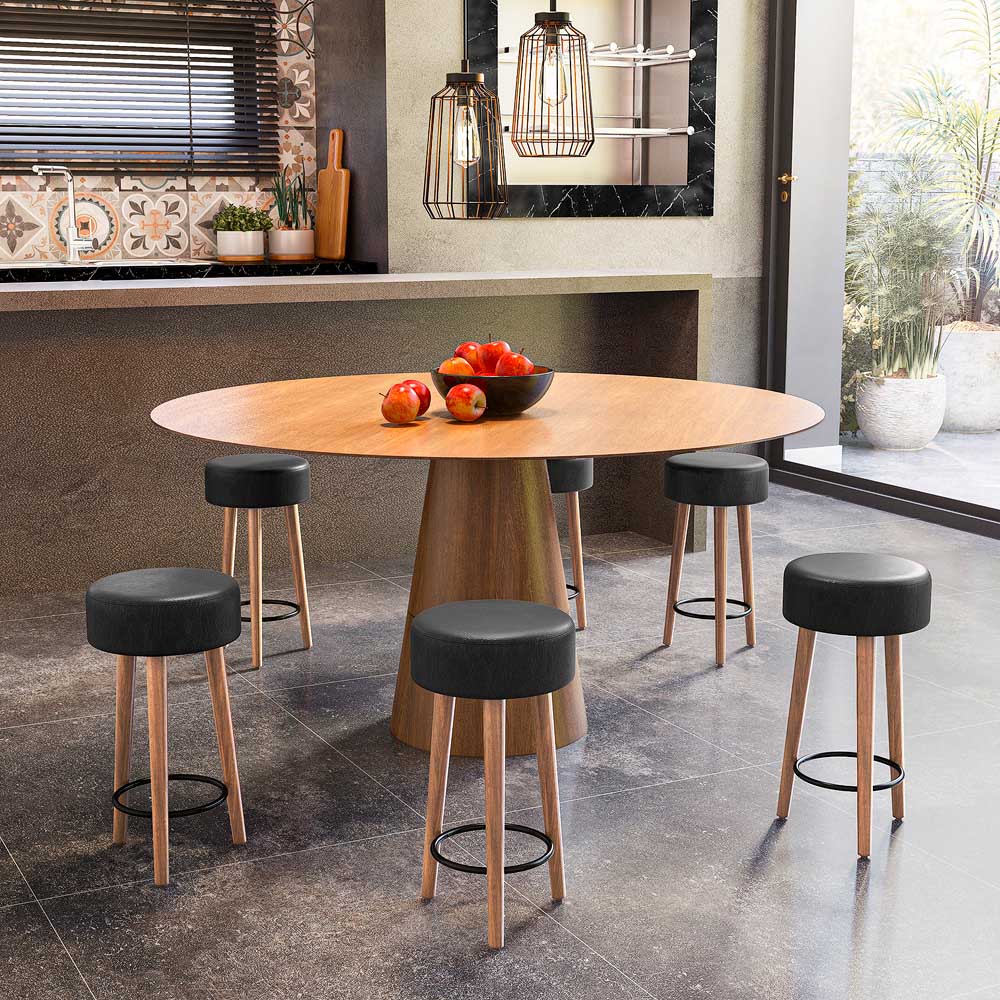 Kit Com 06 Banco Banqueta Pés Palito Paris Napa Preto - Salaone