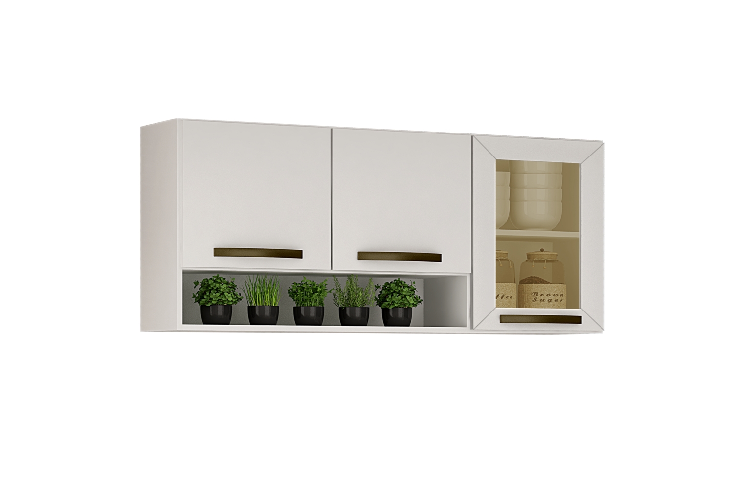 Armário Aéreo 3 Portas com Vidro Reflecta Valencia Salleto Branco