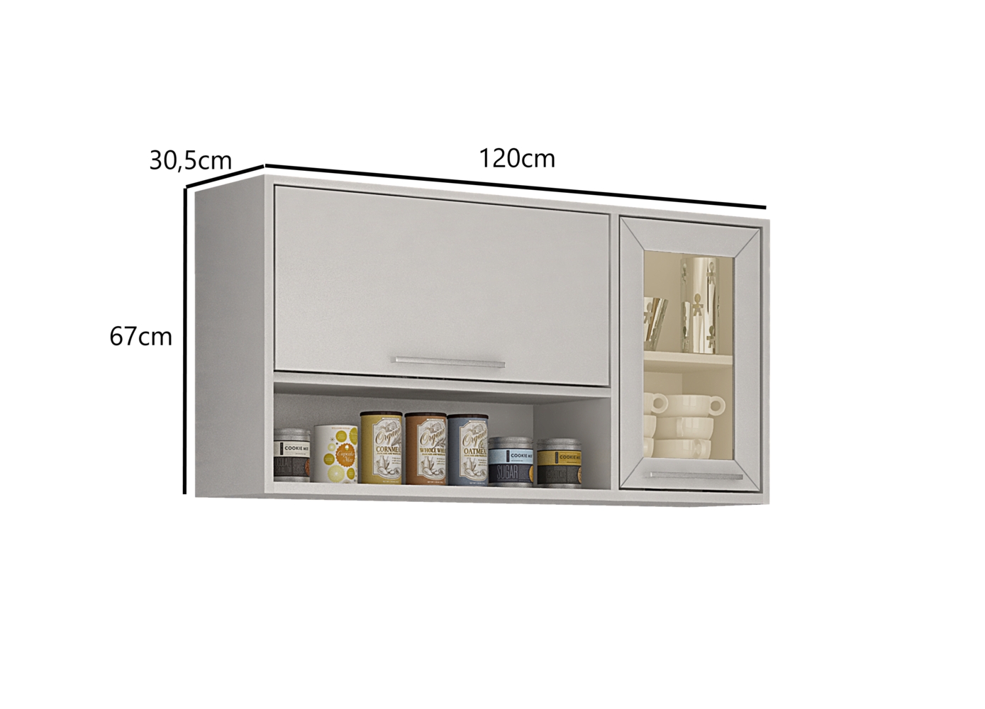 Armário Aéreo Reflecta De Cozinha 2 Portas Bascula Paris Salleto Branco