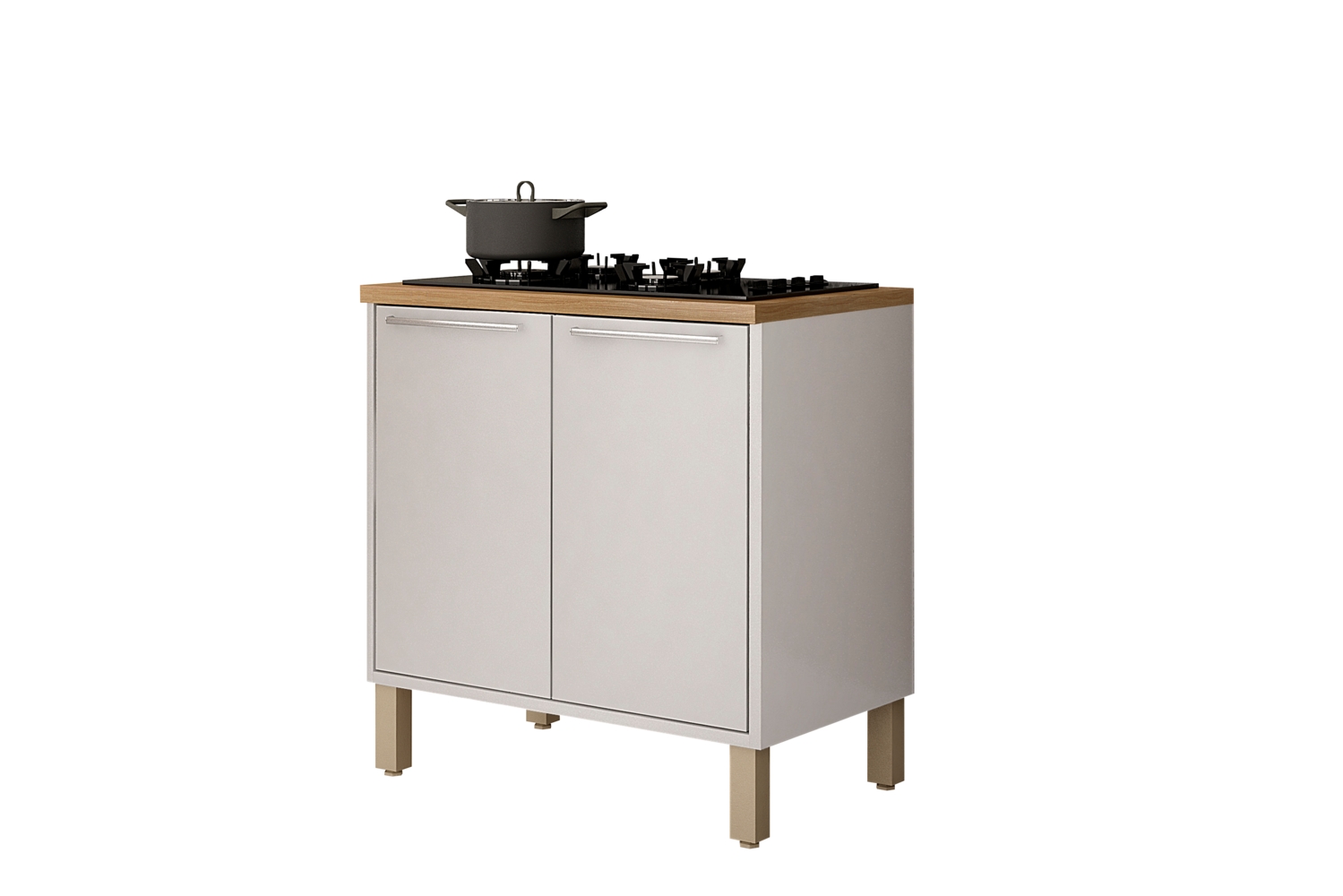 Balcao Paris 80cm 2 Portas Cooktop 4 Bocas Salleto Branco, Com recorte