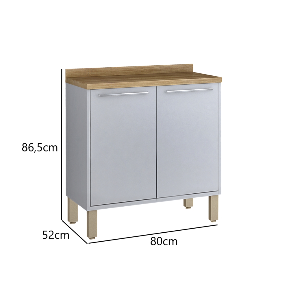 Balcao Paris 80cm 2 Portas Cooktop 4 Bocas Salleto Branco, Sem recorte