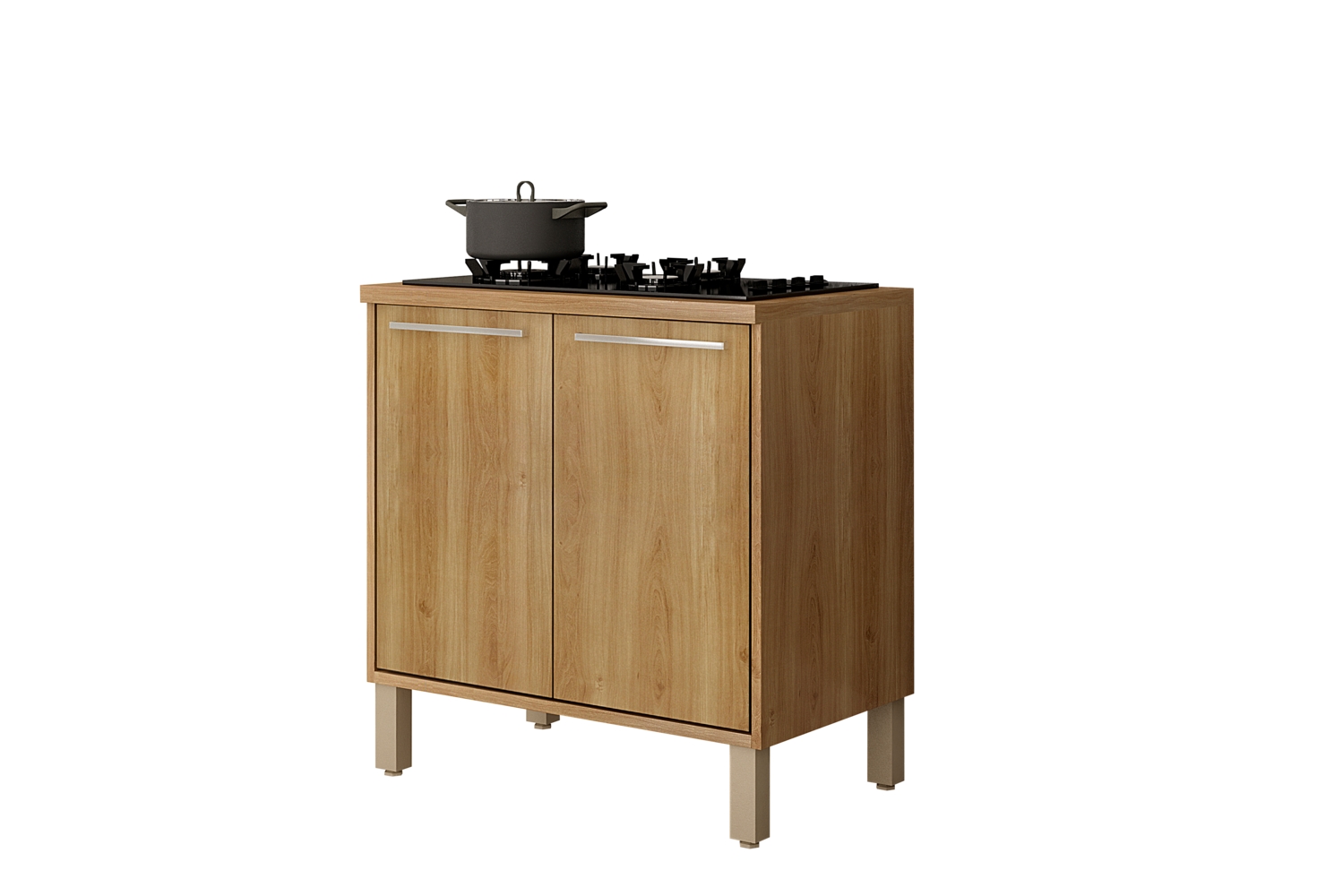 Balcao Paris 80cm 2 Portas Cooktop 4 Bocas Salleto Carvalho, Com recorte