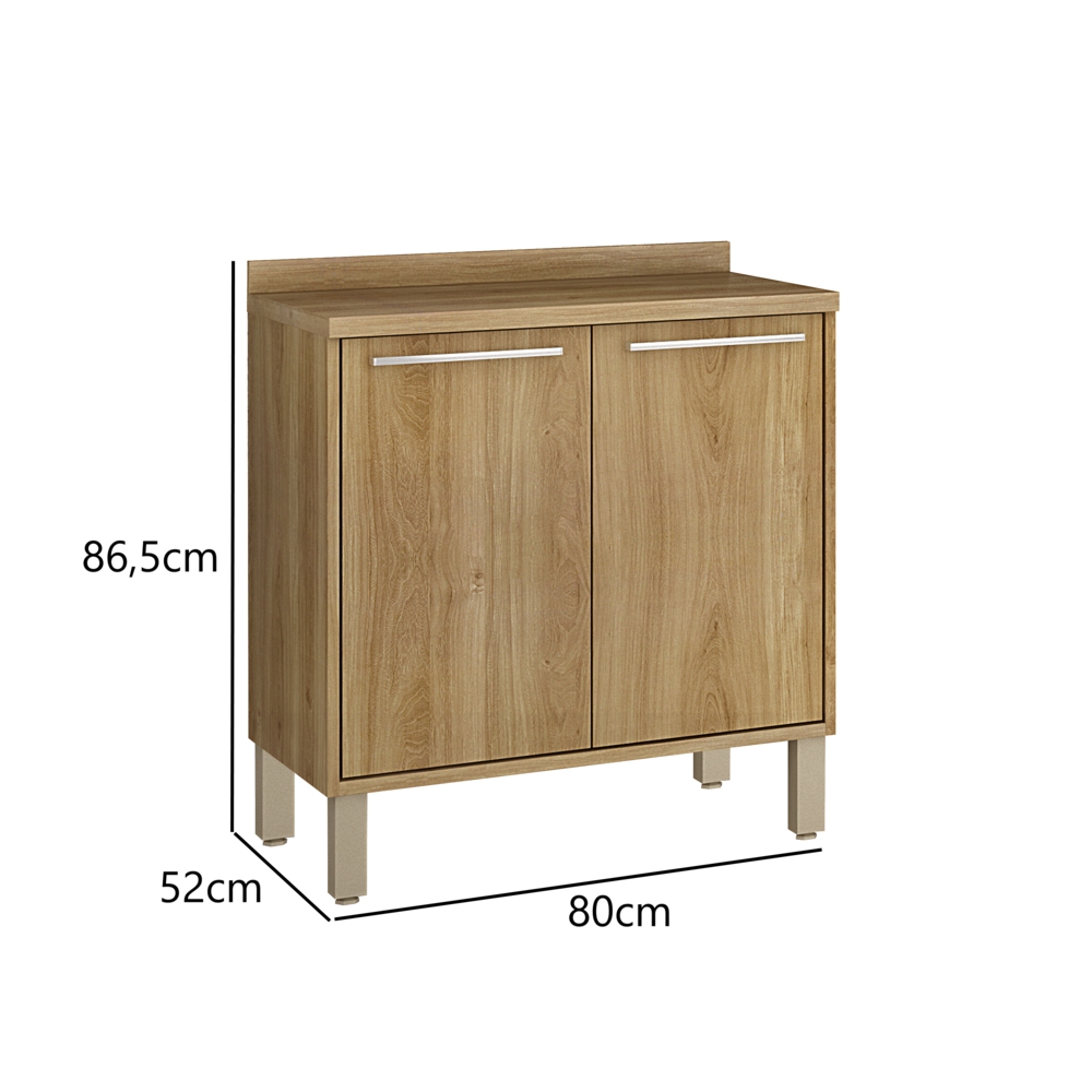 Balcao Paris 80cm 2 Portas Cooktop 4 Bocas Salleto Carvalho, Sem recorte