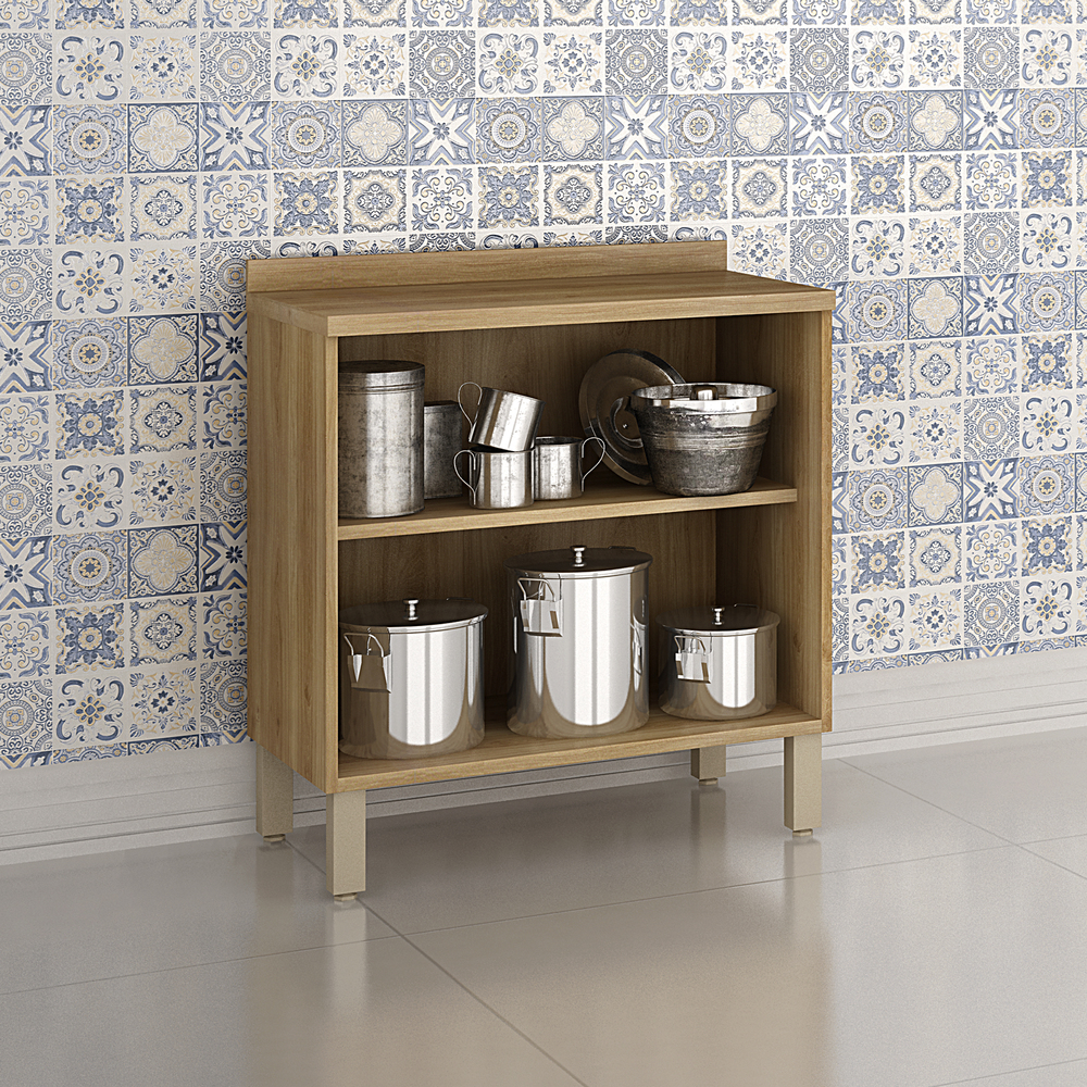 Balcao Paris 80cm 2 Portas Cooktop 4 Bocas Salleto Carvalho, Sem recorte