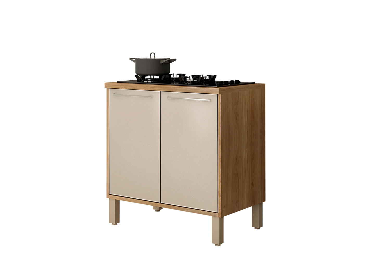 Balcao Paris 80cm 2 Portas Cooktop 5 Bocas Salleto Carvalho/Off White, Com recorte