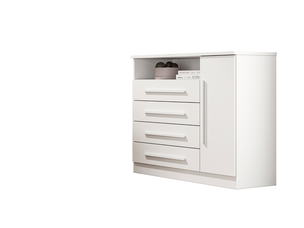 Comoda Turmalina Plus 1 Porta 4 Gavetas Salleto Branco