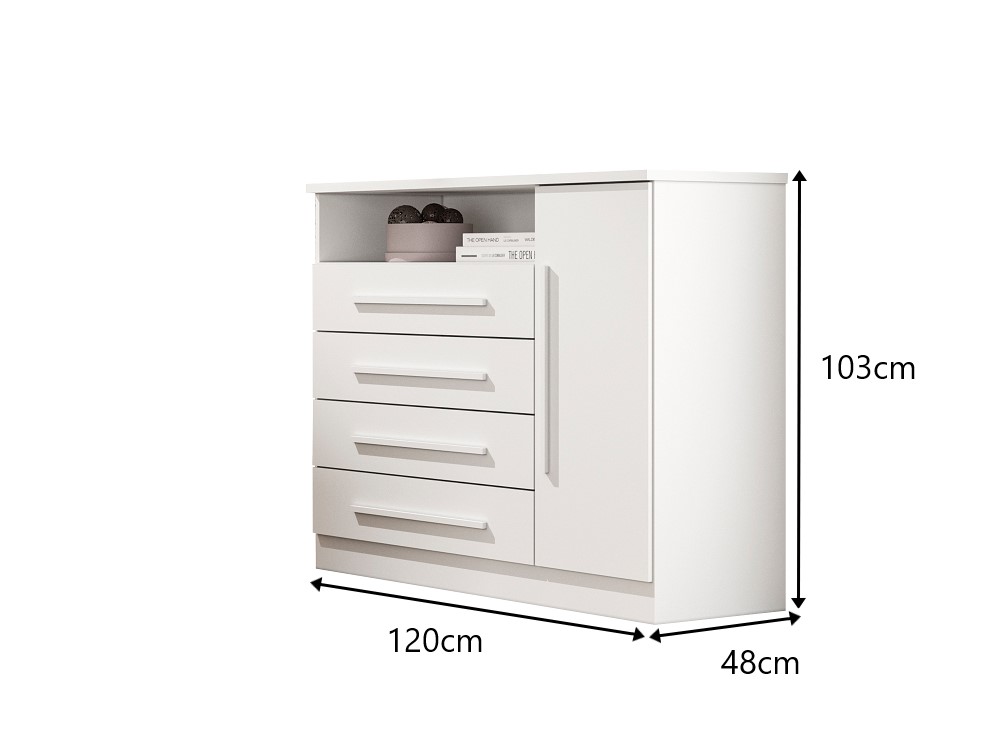 Comoda Turmalina Plus 1 Porta 4 Gavetas Salleto Branco