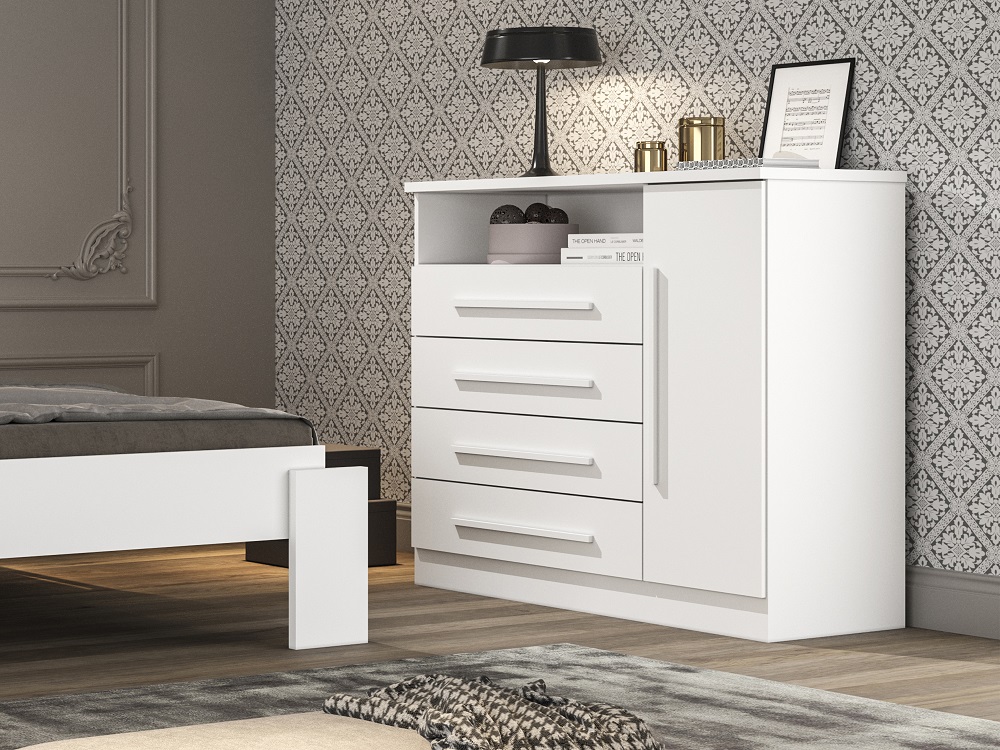 Comoda Turmalina Plus 1 Porta 4 Gavetas Salleto Branco