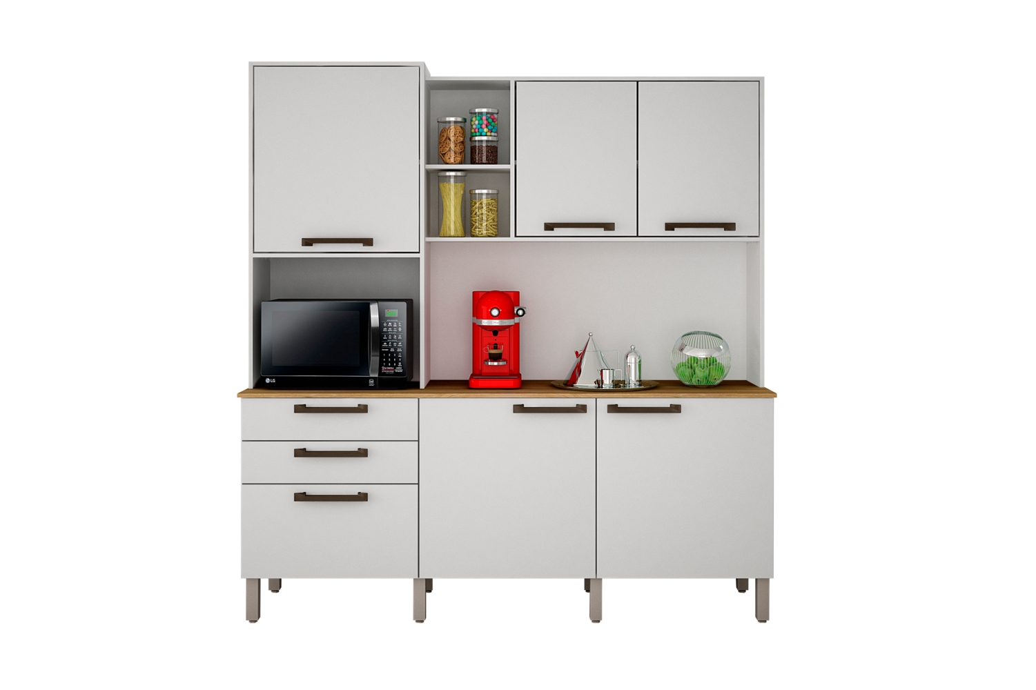 Cozinha Compacta Londres com 6 Portas, 2 Gavetas e 7 Prateleiras Salleto Branco