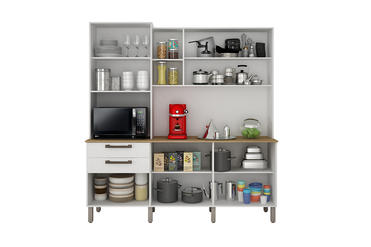 Cozinha Compacta Londres com 6 Portas, 2 Gavetas e 7 Prateleiras Salleto Branco