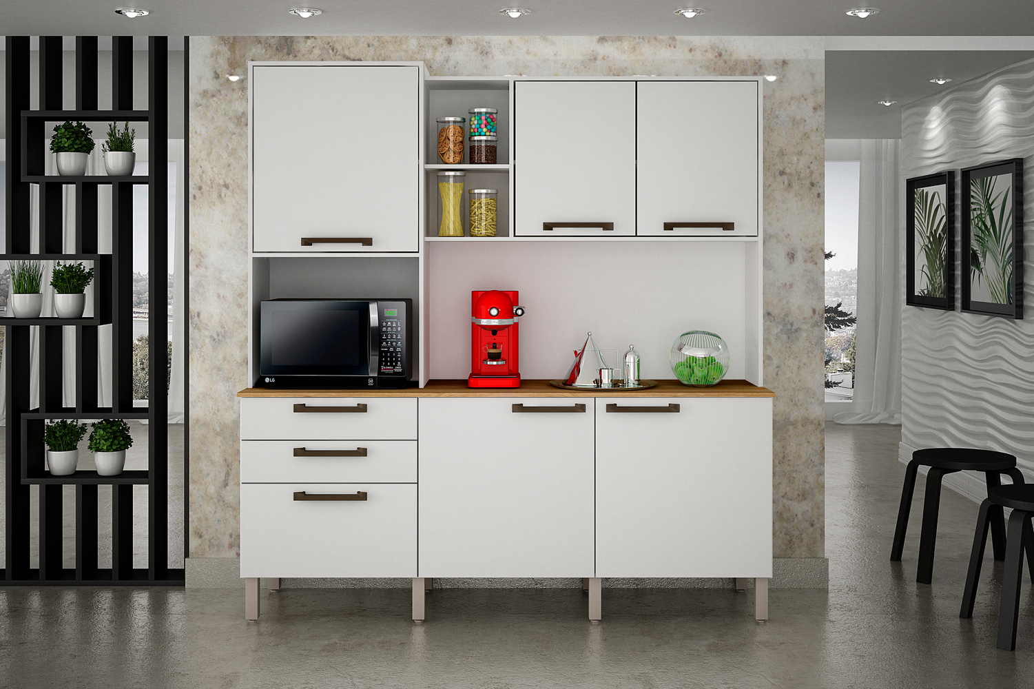 Cozinha Compacta Londres com 6 Portas, 2 Gavetas e 7 Prateleiras Salleto Branco