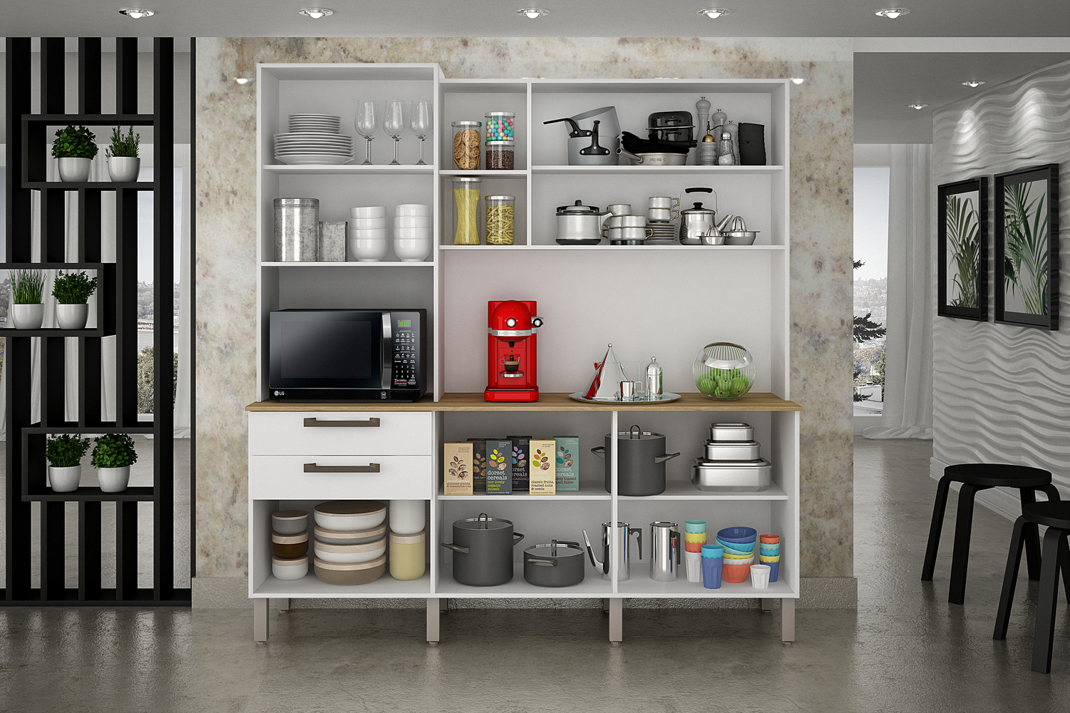 Cozinha Compacta Londres com 6 Portas, 2 Gavetas e 7 Prateleiras Salleto Branco