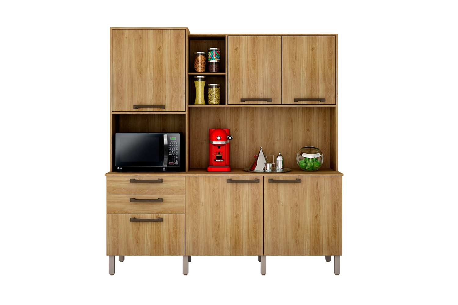 Cozinha Compacta Londres com 6 Portas, 2 Gavetas e 7 Prateleiras Salleto Carvalho